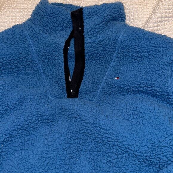Tommy Hilfiger quarter zip blue teddy sherpa jacket | Sz S - Picture 3 of 5